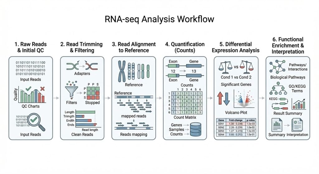 RNA-seq data analysis pipeline including quality control, read alignment, differential expression and pathway analysis